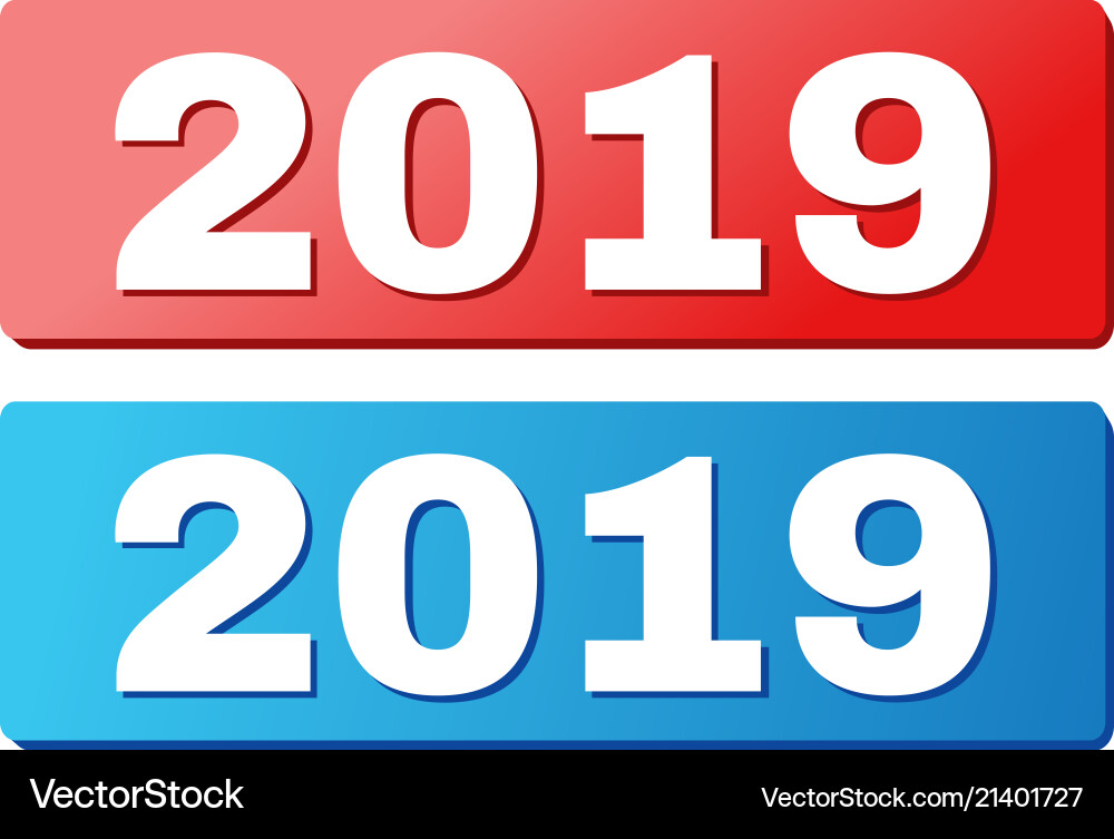 2019 caption on blue and red rectangle buttons vector image