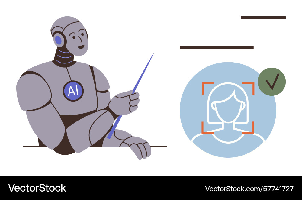 Ai robot using facial recognition technology vector image