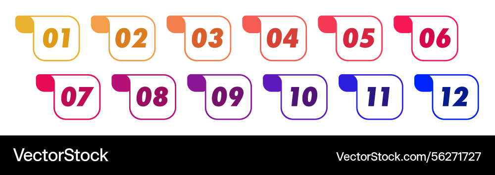Bullet points from 1 to 12 list markers color Bullet points from 1 to 12 list markers color Vector Image