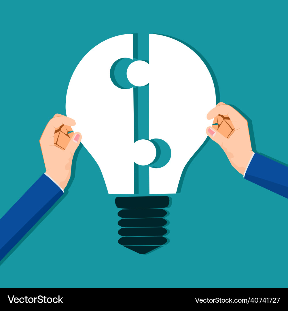 Businessman holding a light bulb puzzle in his Businessman holding a light bulb puzzle in his vector image