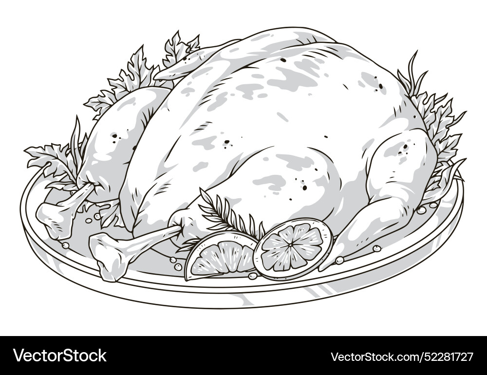 Christmas turkey monochrome detailed element Christmas turkey monochrome detailed element vector image