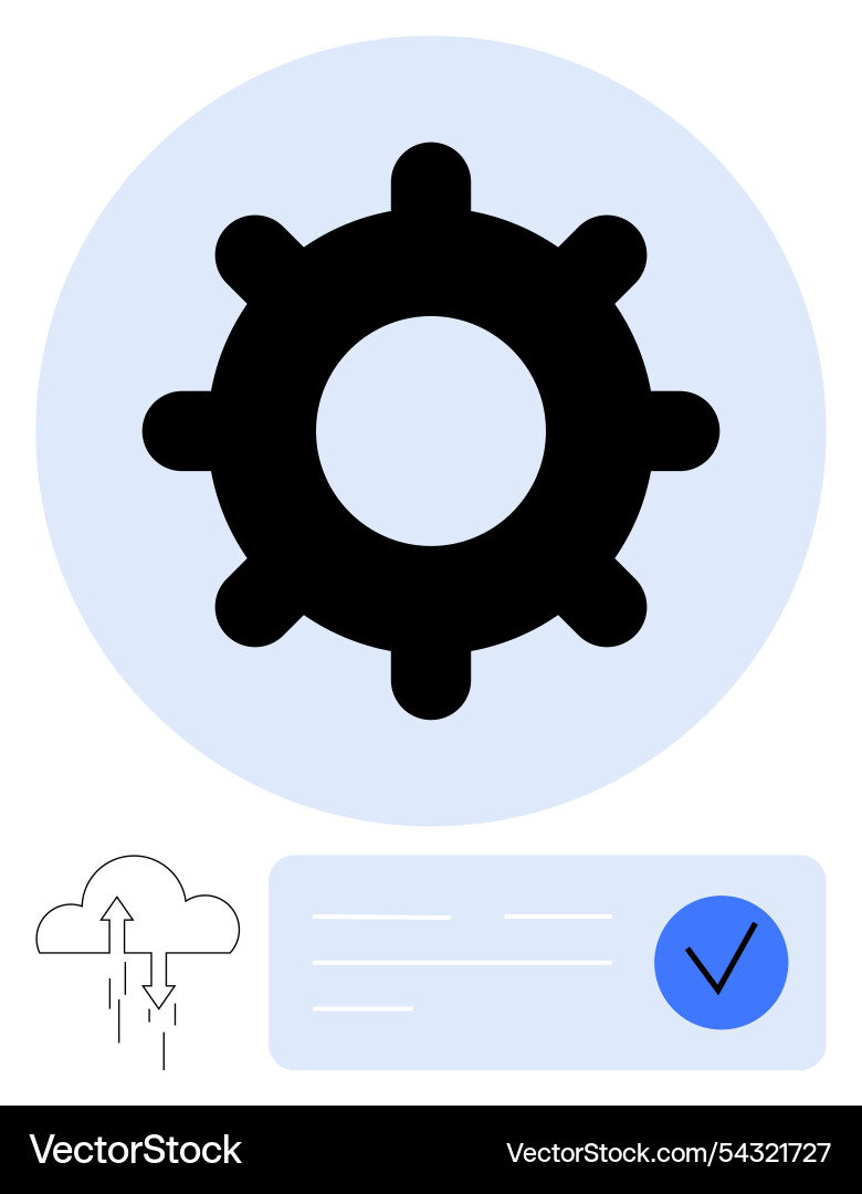 Gear icon with cloud upload and checkmark vector image