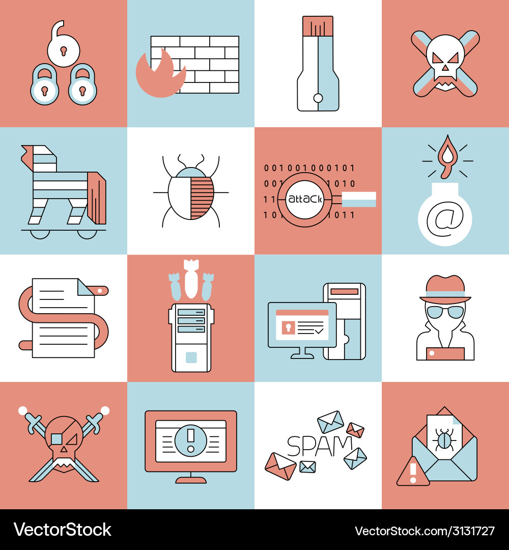 Hacker icons set flat line Vector Image