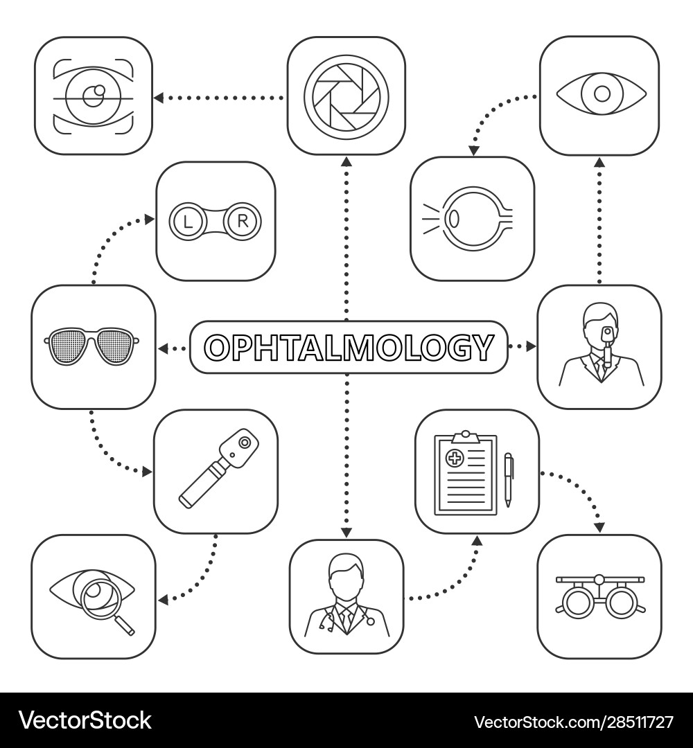 Ophtalmology mind map with linear icons Ophtalmology mind map with linear icons vector image