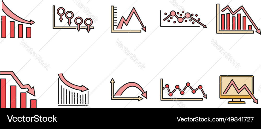 Regression chart icons set color Regression chart icons set color vector image