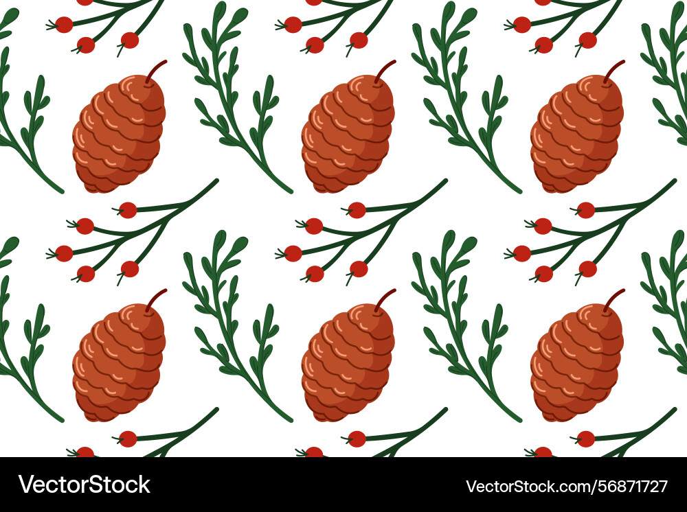 Seamless pattern with pine cone and green twig Seamless pattern with pine cone and green twig Vector Image
