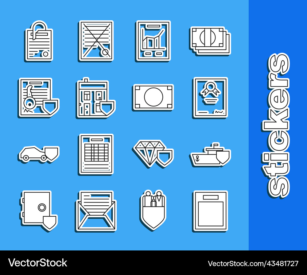 Set line empty form ship with shield certificate Set line empty form ship with shield certificate vector image