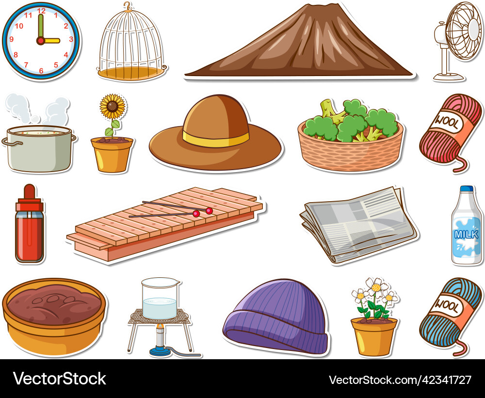 Sticker set of mixed daily objects Sticker set of mixed daily objects vector image