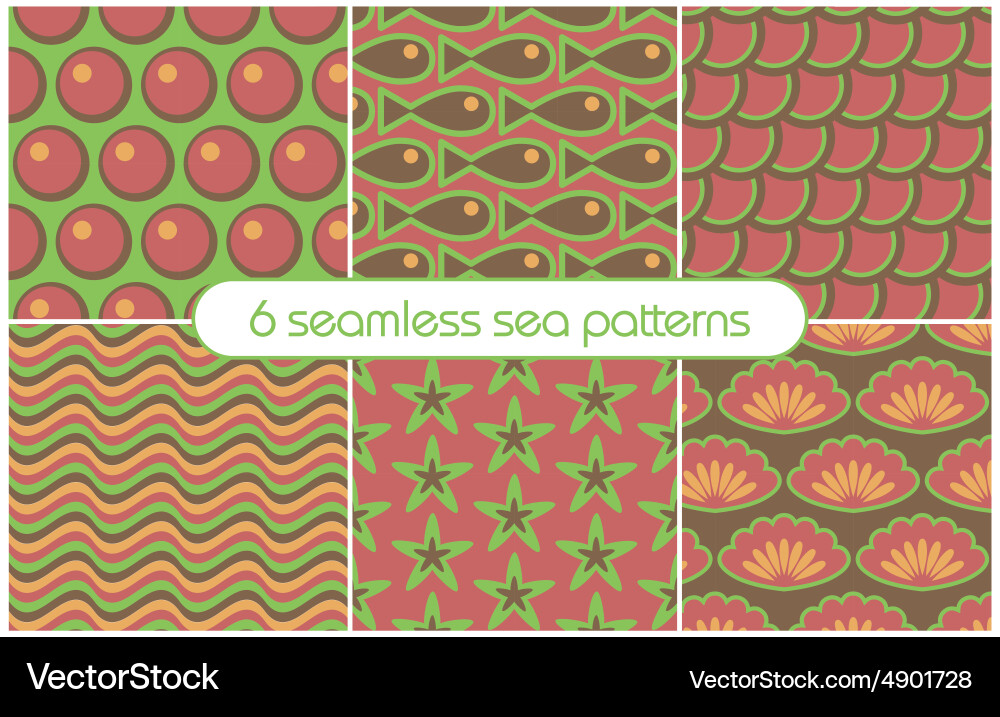 6 different seamless sea patterns tiling vector image