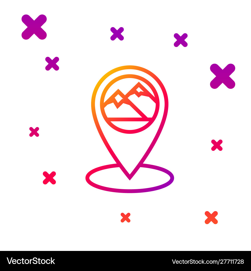 Color line map pointer with mountain icon isolated vector image