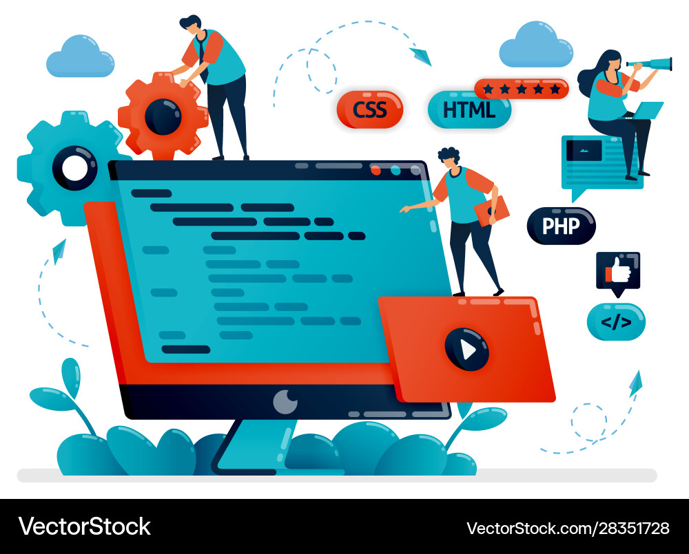 Designing program web apps on monitor screen Designing program web apps on monitor screen vector image