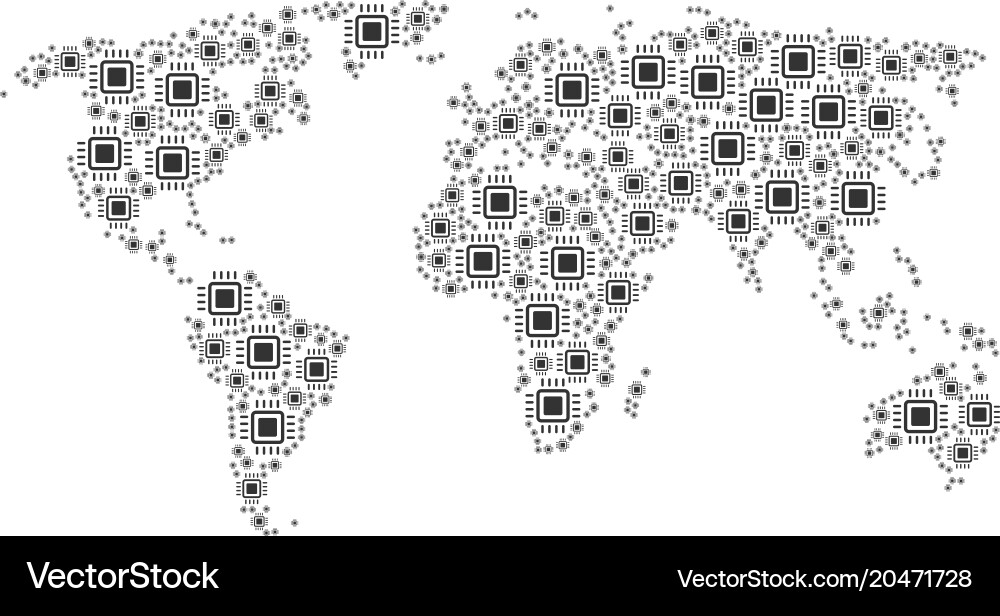 Global map mosaic of processor items vector image