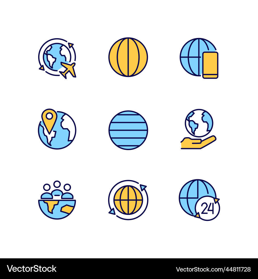 Globalization pixel perfect rgb color icons set Globalization pixel perfect rgb color icons set vector image