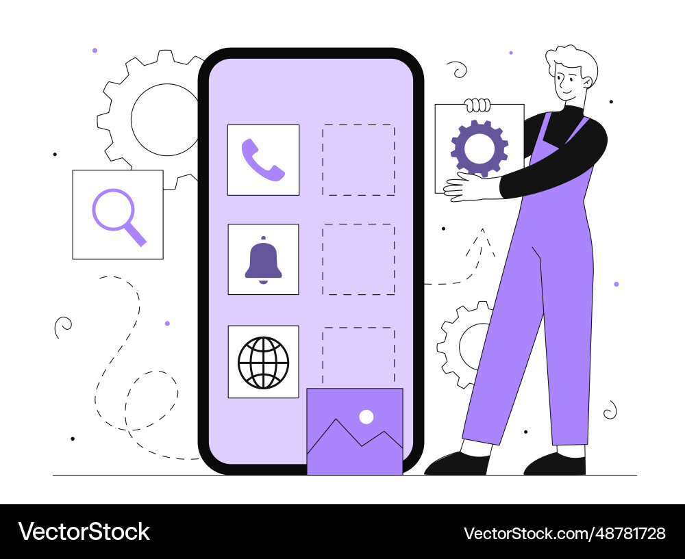 Man with mobile application service line Man with mobile application service line vector image