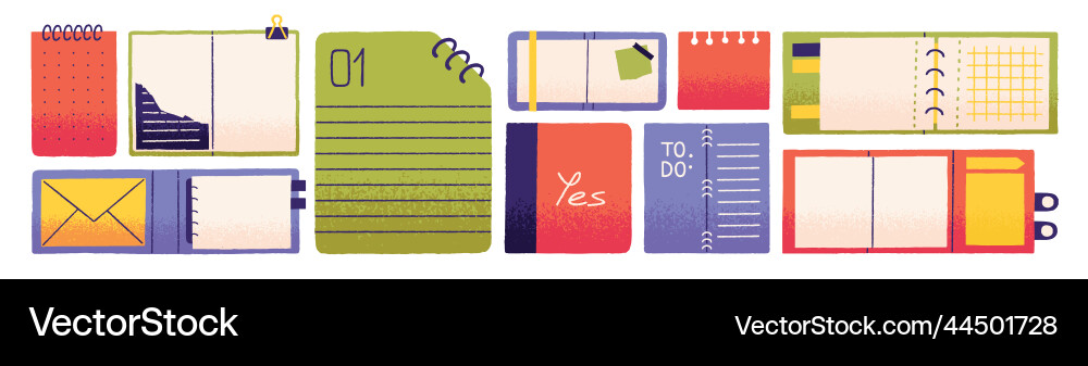Paper notebooks notepads set open diaries Paper notebooks notepads set open diaries vector image