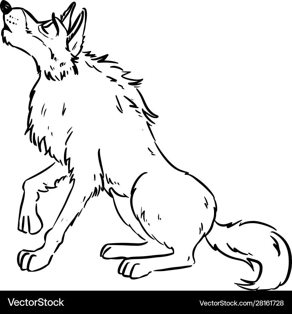 Wolf howling on moon dog or lineart Wolf howling on moon dog or lineart Vector Image