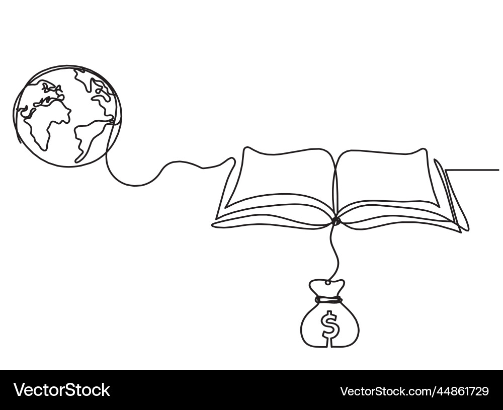 Abstract open book with dollar as line drawing vector image