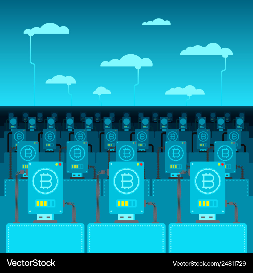 Bitcoin crypto currency mining fields concept Vector Image