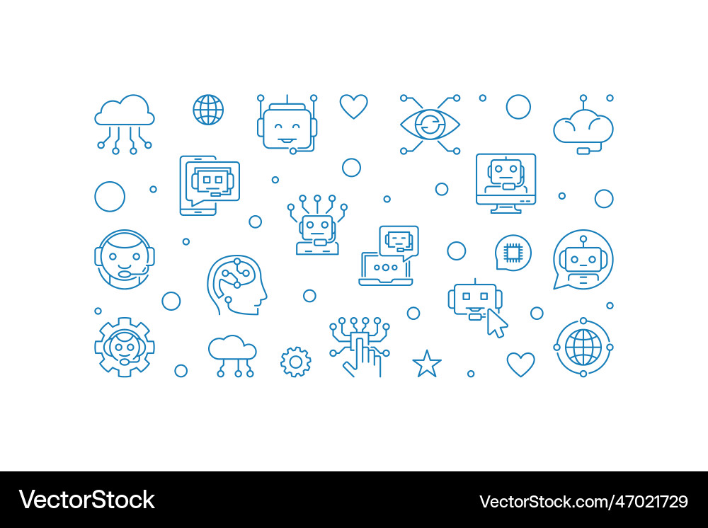 Chatbot concept line horizontal banner - chat bot Vector Image