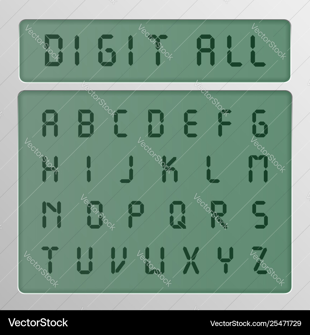 Digital character set from a typeface on screen Digital character set from a typeface on screen Vector Image