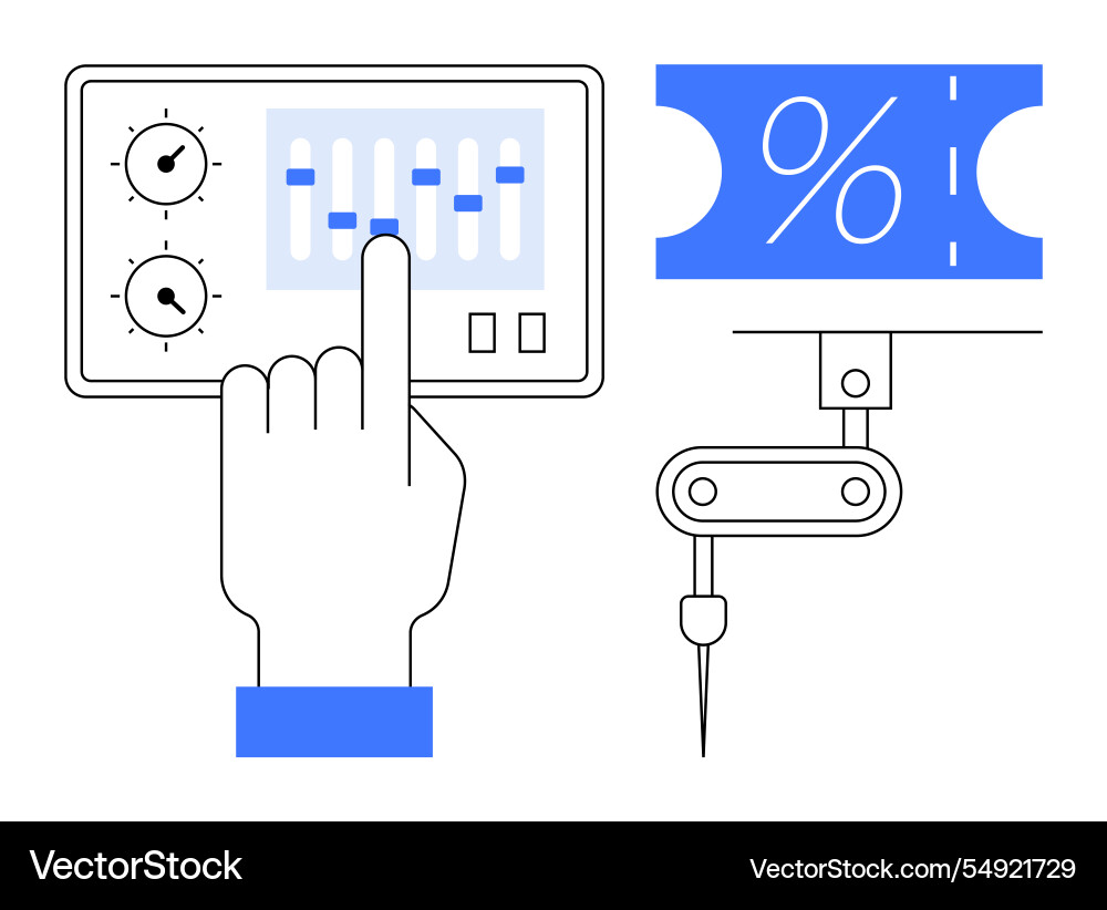 Hand adjusting touchscreen controls on device Hand adjusting touchscreen controls on device Vector Image