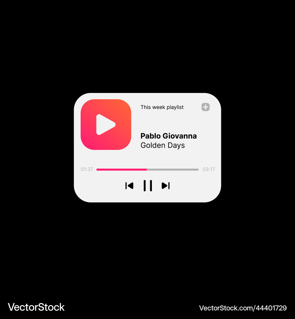 Music player widget ui concept on black background Music player widget ui concept on black background Vector Image