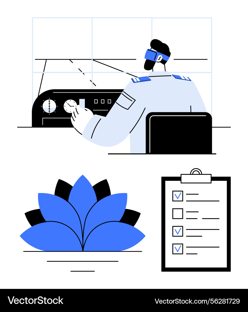 Pilot in a flight simulator with checklist Pilot in a flight simulator with checklist vector image