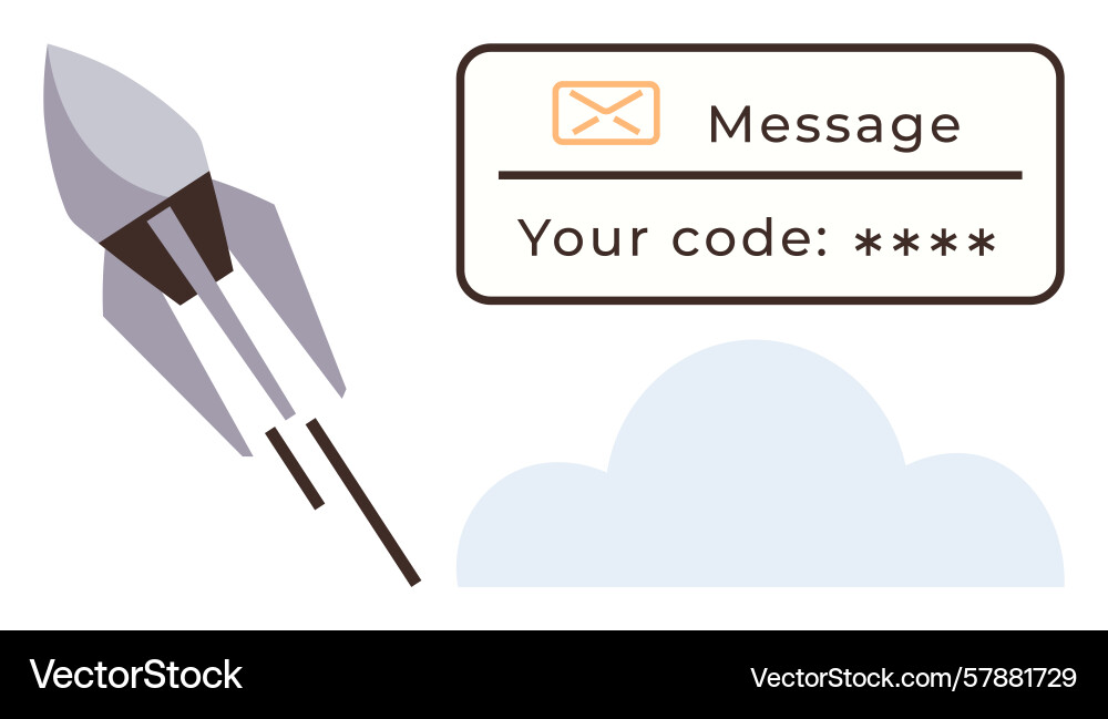 Rocket launch with security code message and cloud Vector Image