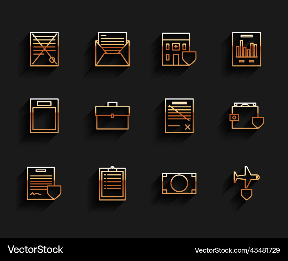 Set line contract with shield clipboard checklist Set line contract with shield clipboard checklist vector image