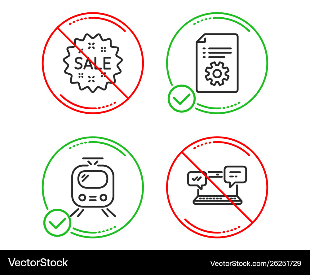 Train technical documentation and sale icons set vector image