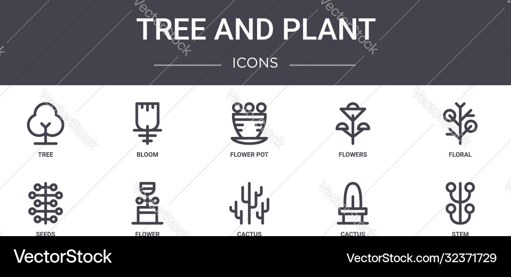 Tree and plant concept line icons set contains Vector Image