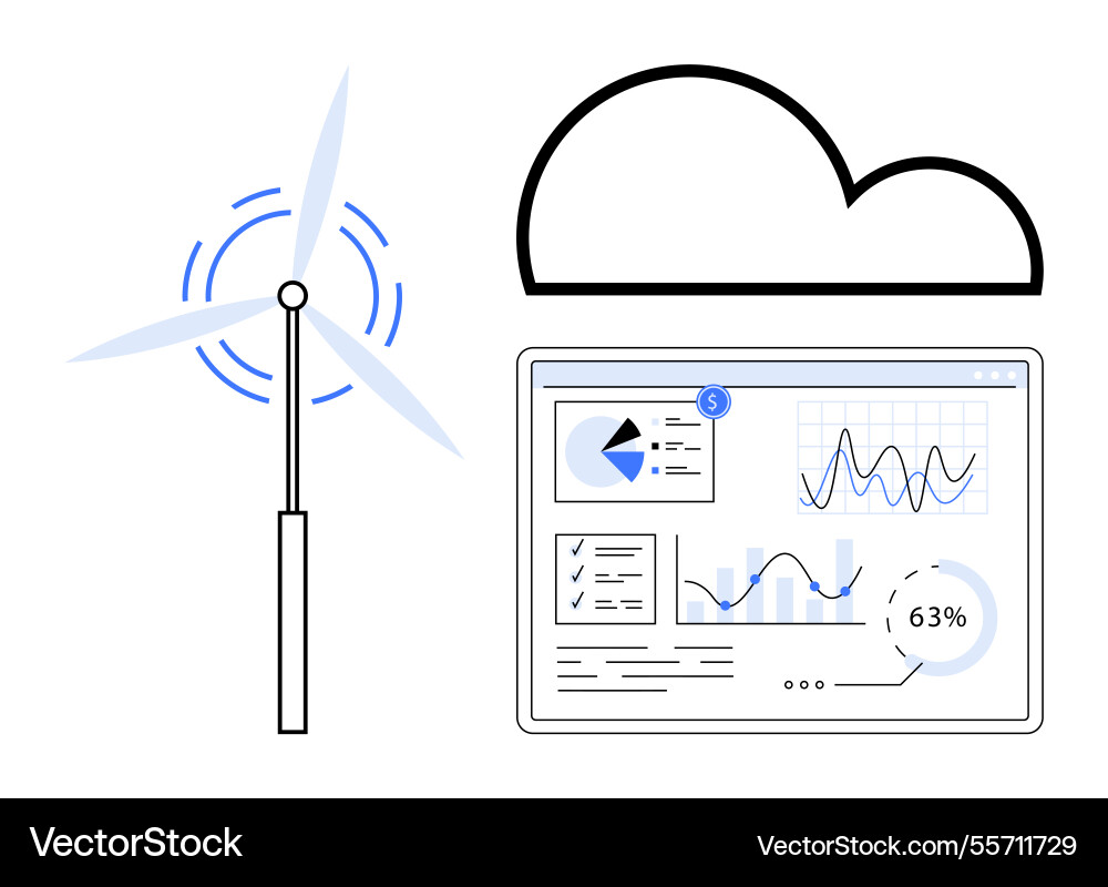 Wind turbine data analytics with cloud integration Wind turbine data analytics with cloud integration vector image