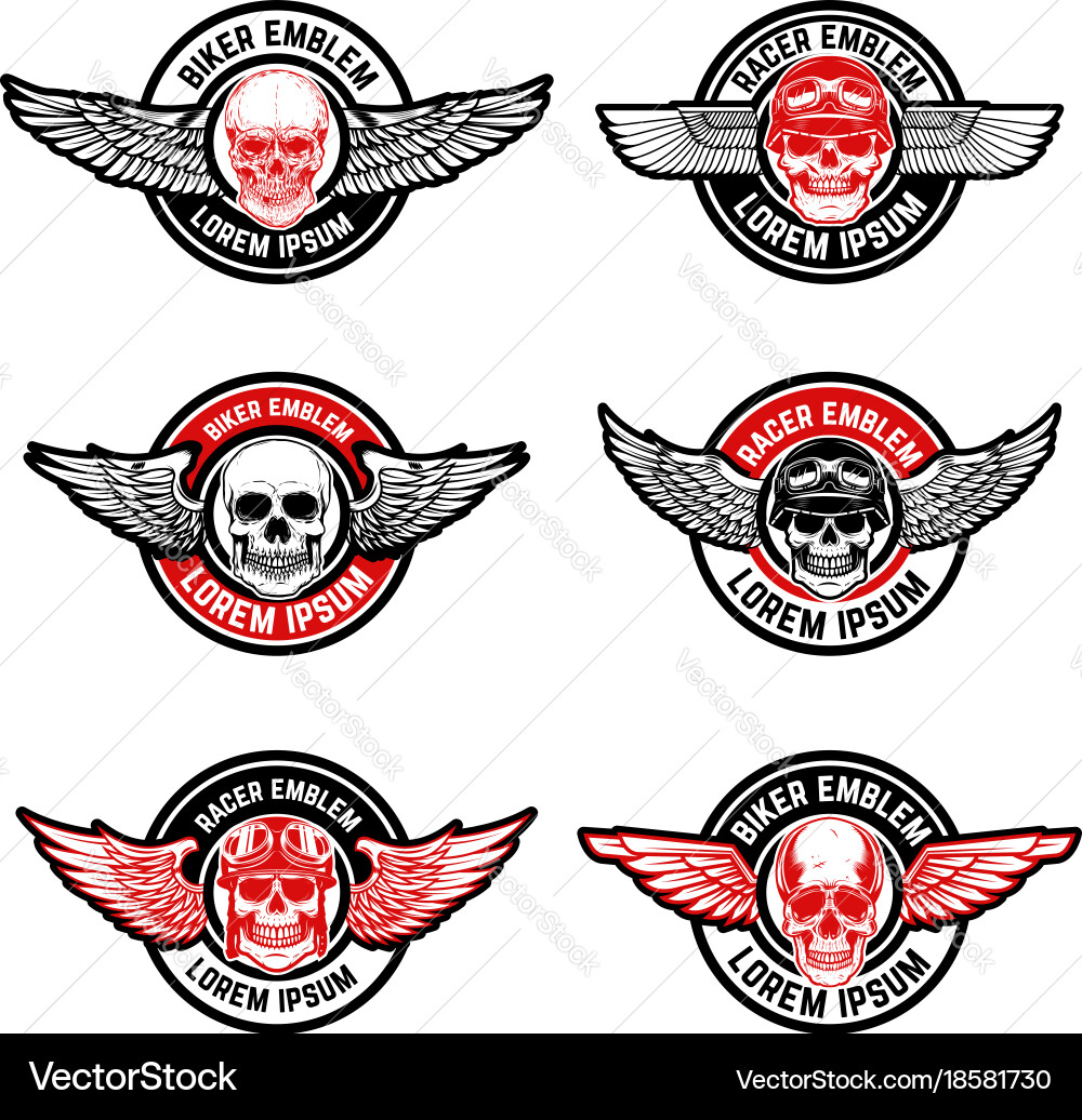 Biker Skull Emblem Set Vector Image