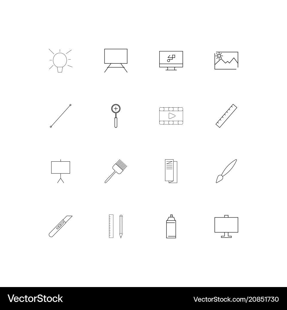 Creative process and design linear thin icons set vector image