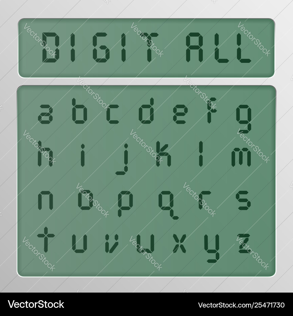 Digital character set from a typeface on screen Digital character set from a typeface on screen vector image