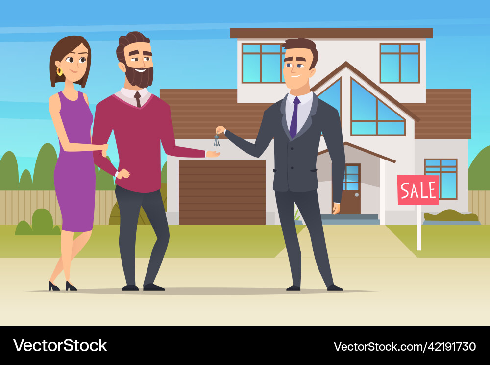 Immobilienkonzept Familienpaar neu kaufen Immobilienkonzept Familienpaar neu kaufen vektorbild