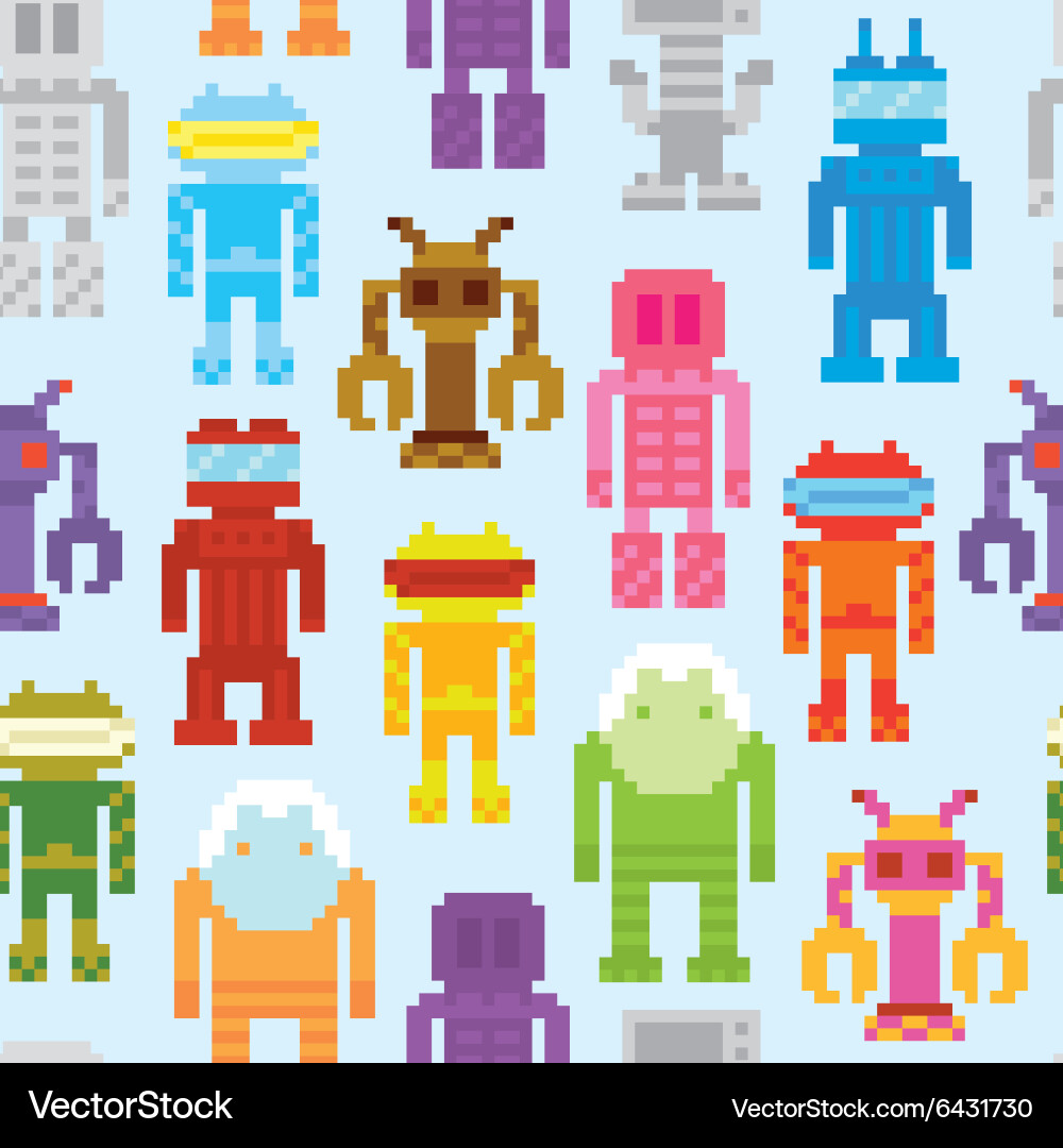 Pixel Robots Seamless Pattern vector image