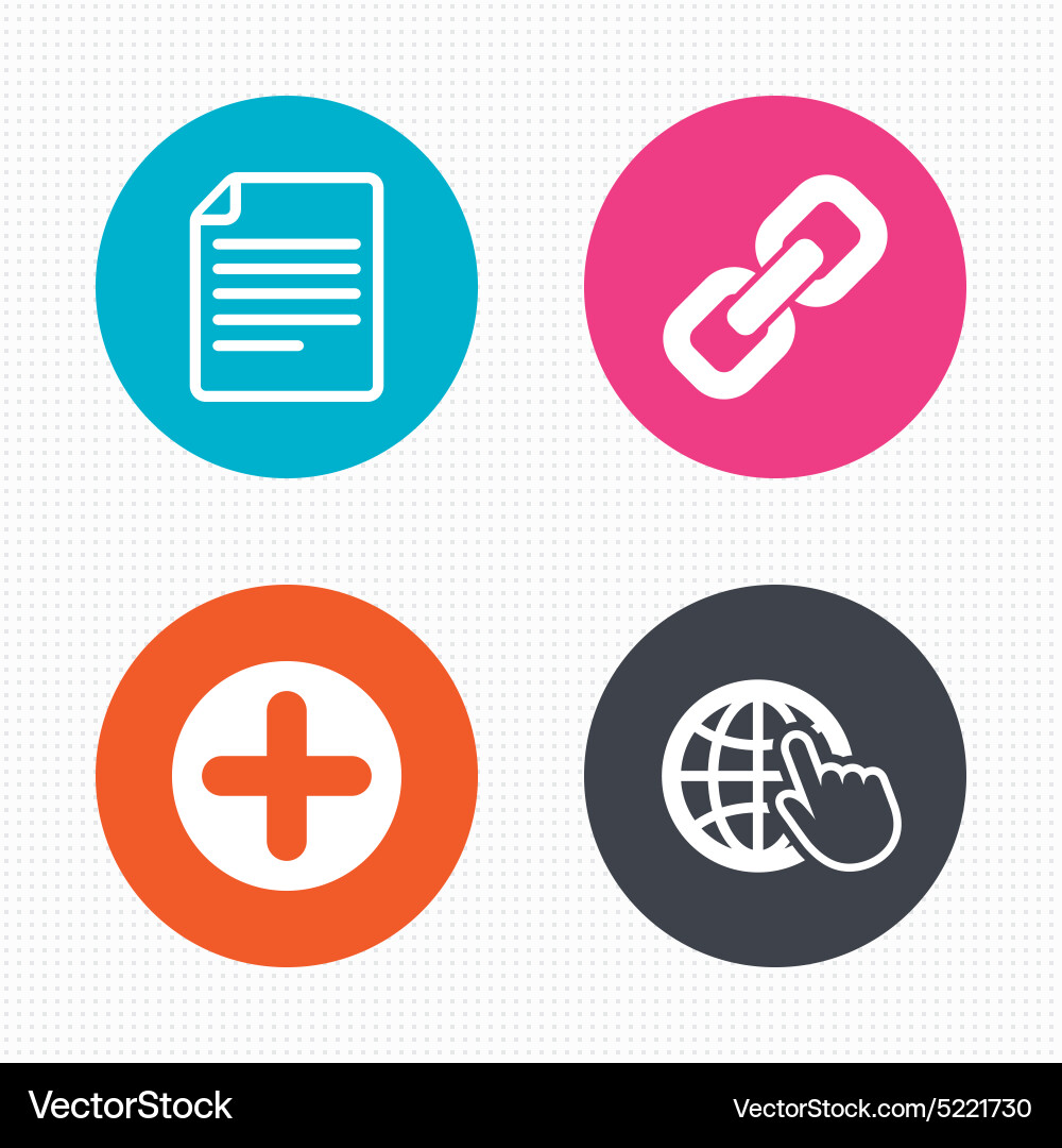 Plus circle and hyperlink signs file globe vector image