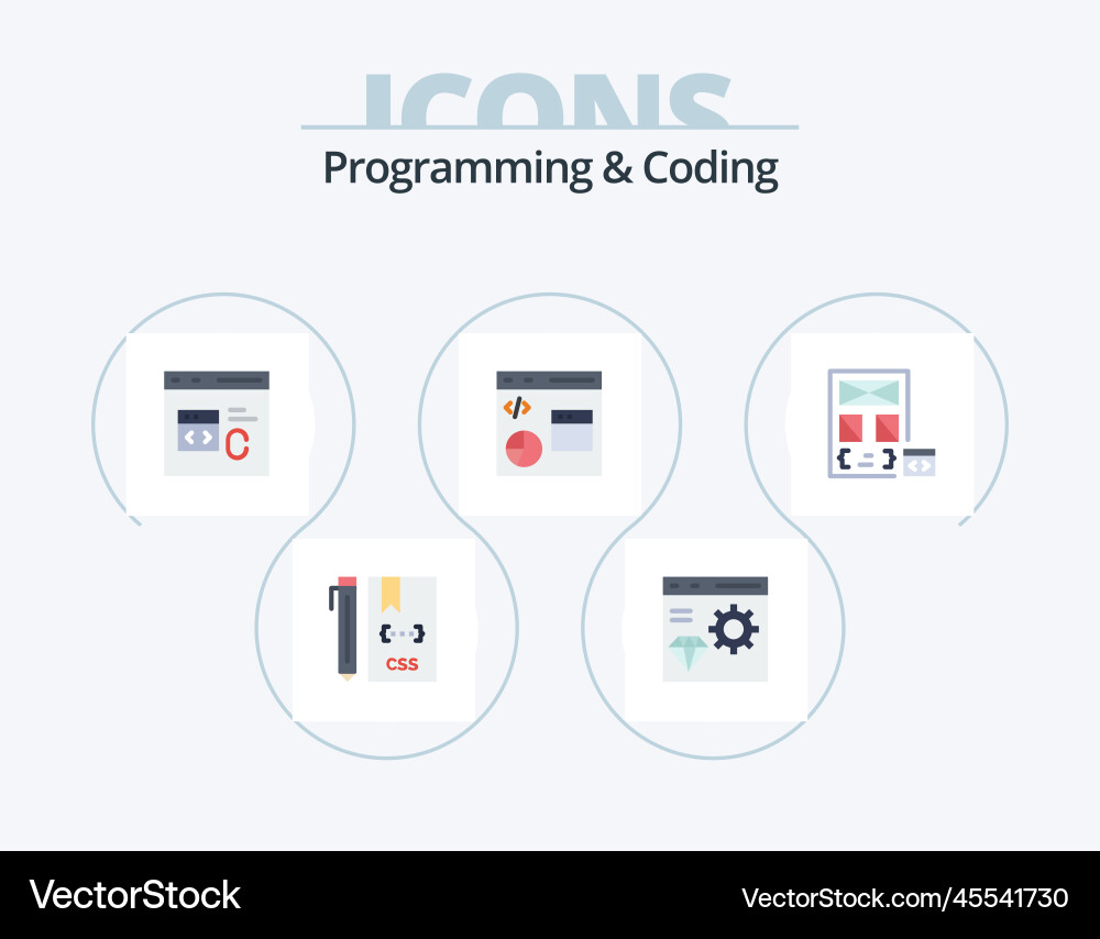 Programming and coding flat icon pack 5 Vector Image