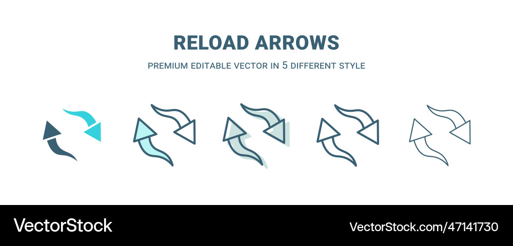 Reload arrows icon in 5 different style outline Reload arrows icon in 5 different style outline vector image