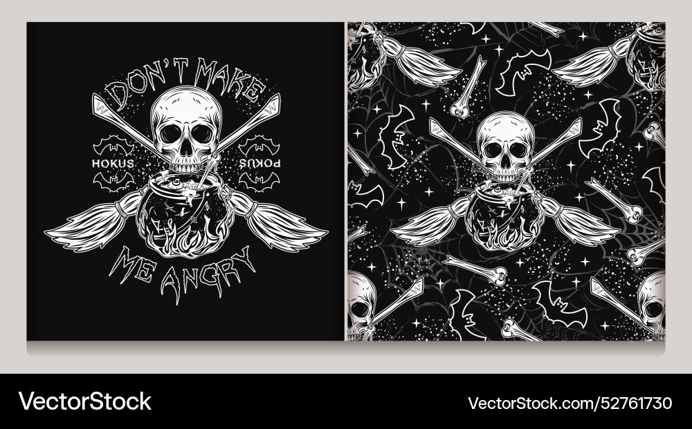 Seamless pattern label with brooms skull Vector Image