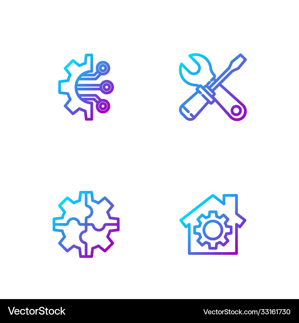 Set line house with gear algorithm Set line house with gear algorithm vector image