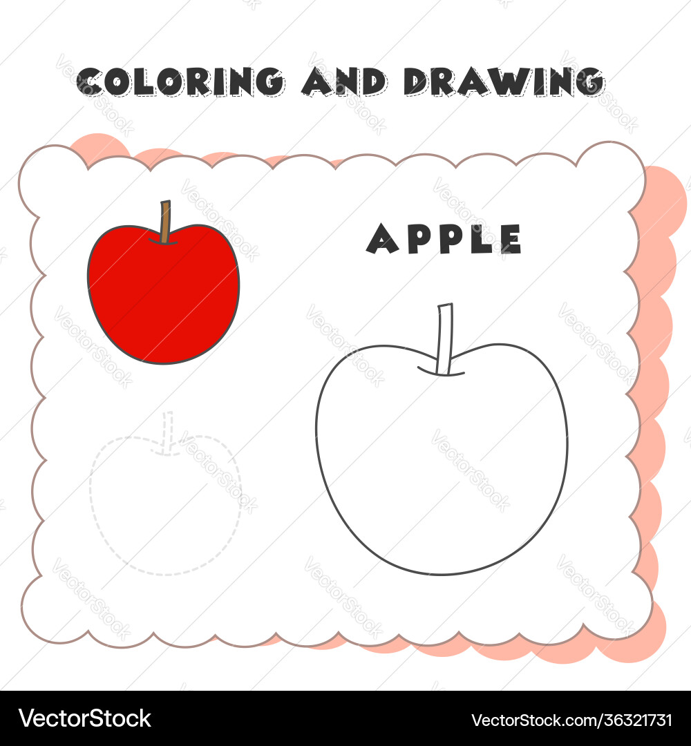 Apple Coloring Page Element Royalty Free Vector Image