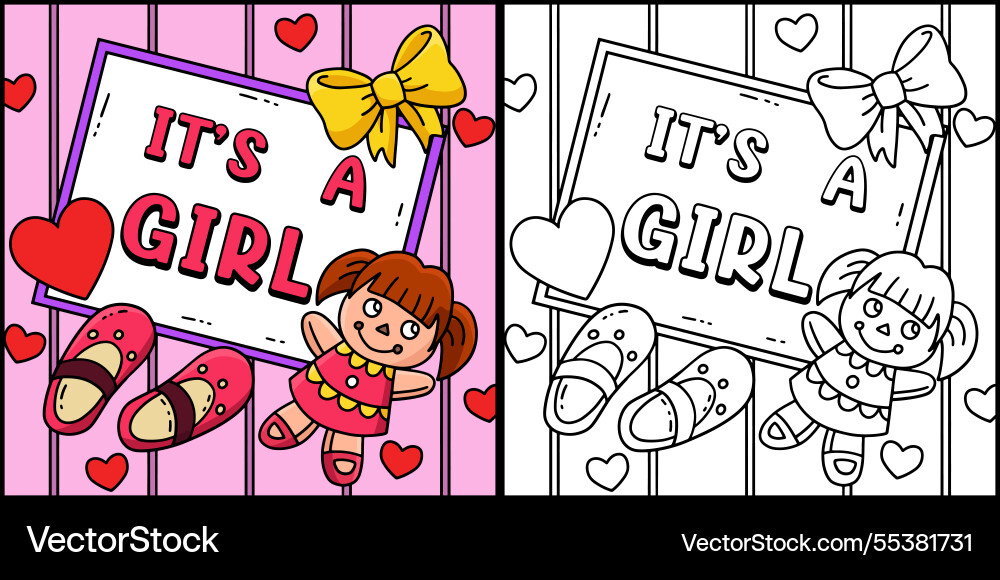 Baby shower its a girl coloring page Baby shower its a girl coloring page vector image