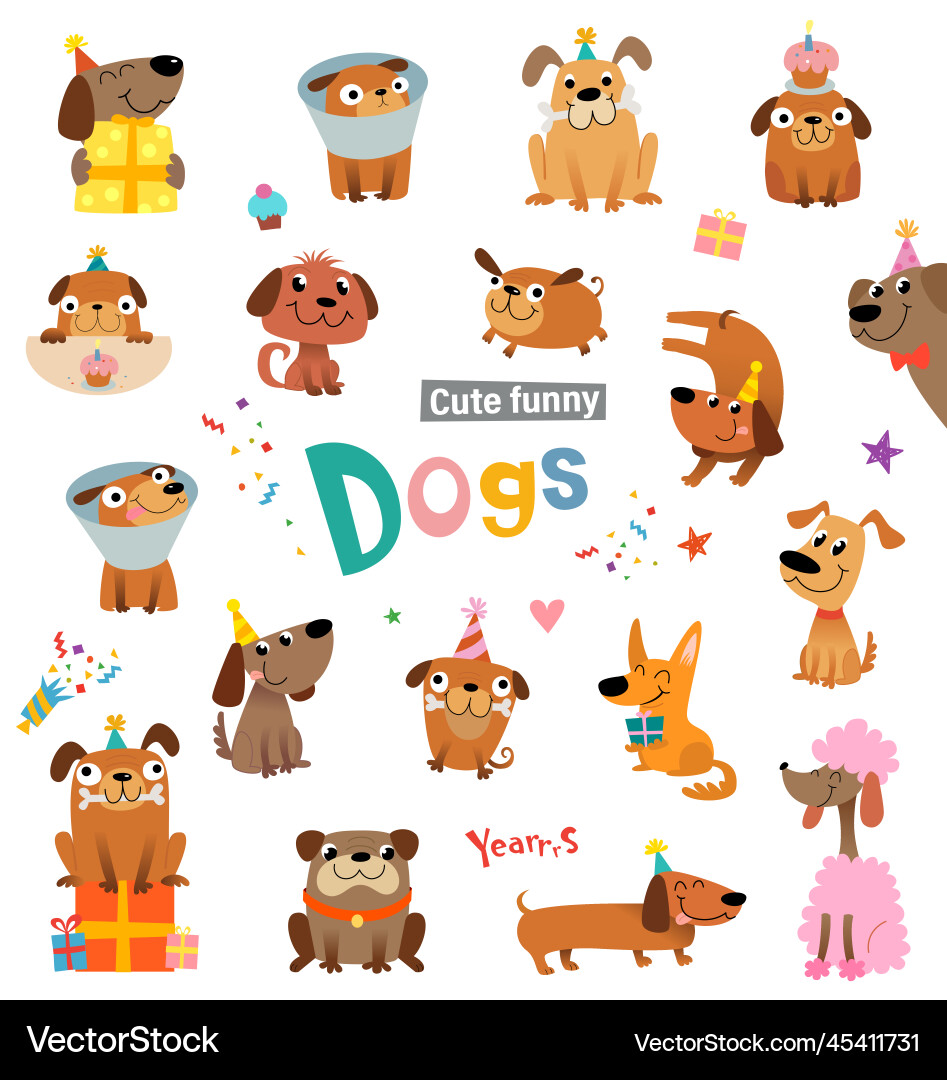 Cute Cartoon Dogs Party vector image