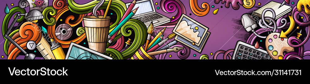 Designer hand drawn doodle banner cartoon Designer hand drawn doodle banner cartoon vector image