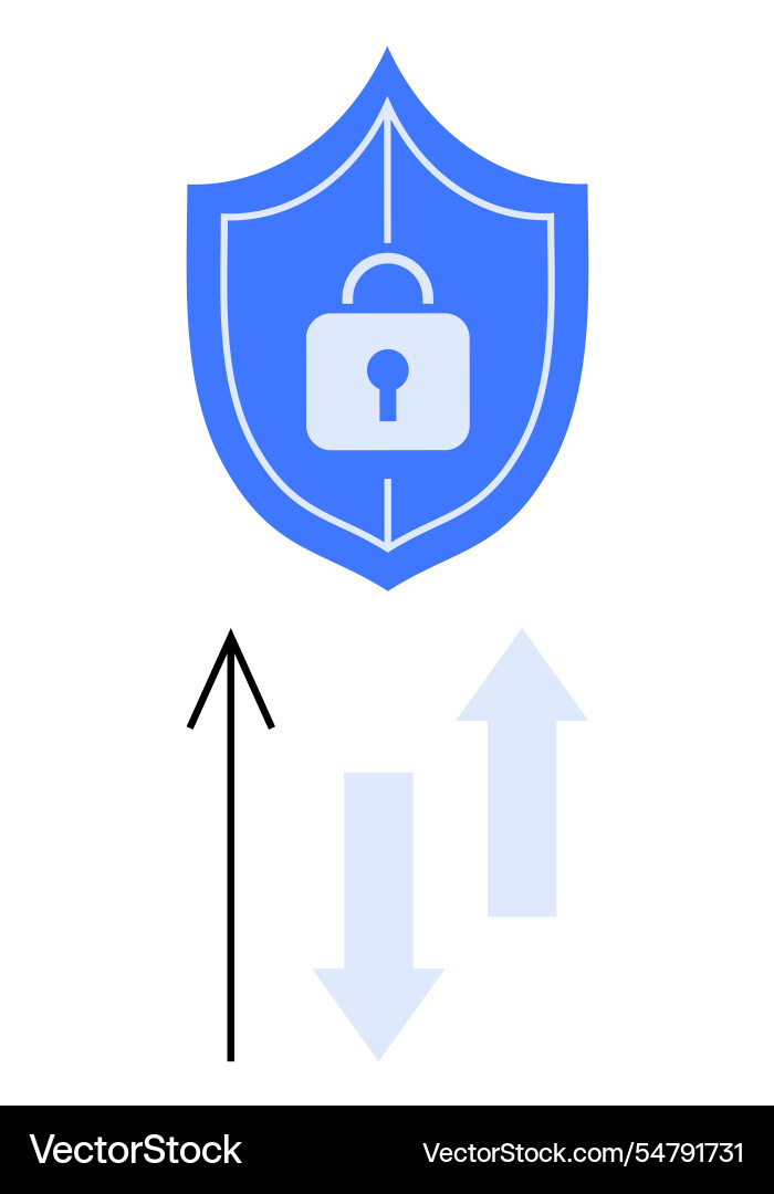 Digital security shield with lock icon and arrows Digital security shield with lock icon and arrows vector image