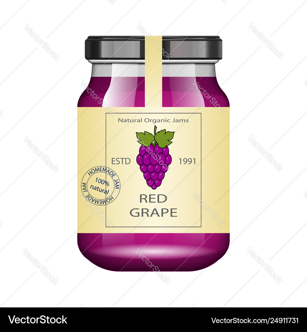 Glass jar with grape jam and configure Glass jar with grape jam and configure vector image