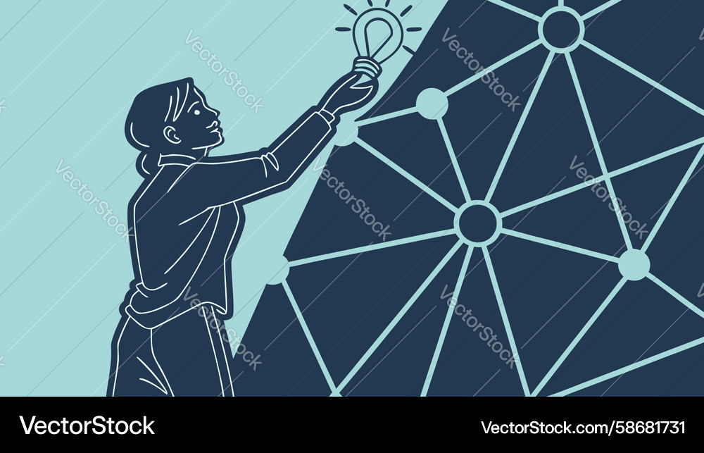 Man interacting with abstract geometric structure Vector Image
