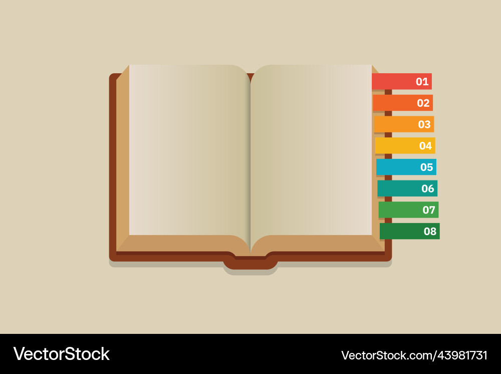 Open empty book with color bookmarks Open empty book with color bookmarks vector image